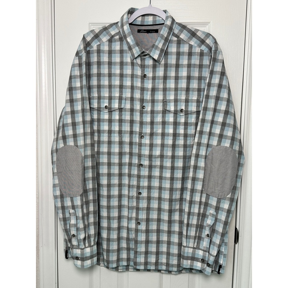 Kenneth Cole New York Plaid Button Down Shirt Men's XXL Blue Gray Long Sleeve - Picture 2 of 10